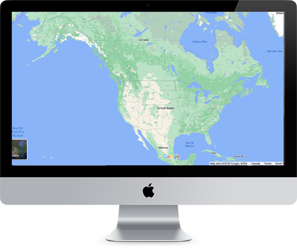 Map of Canada and United States for nationwide service